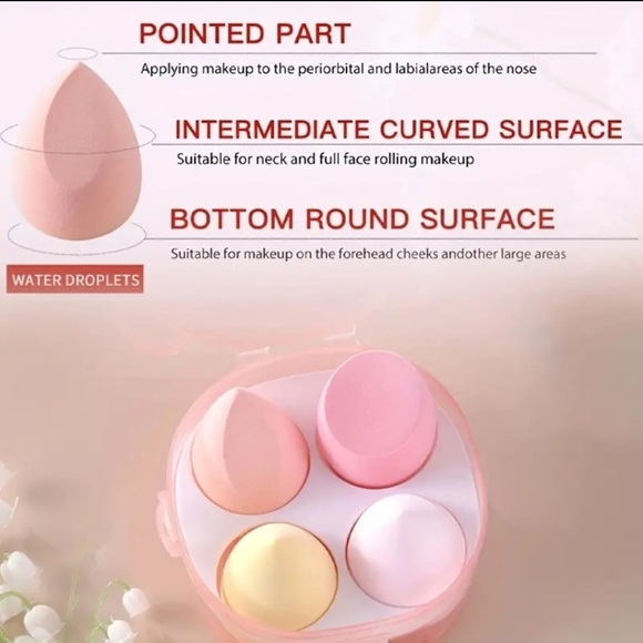 NWT 4 Pcs Soft Pink Makeup Sponges With Storage Box Non-Latex - Picture 2 of 5